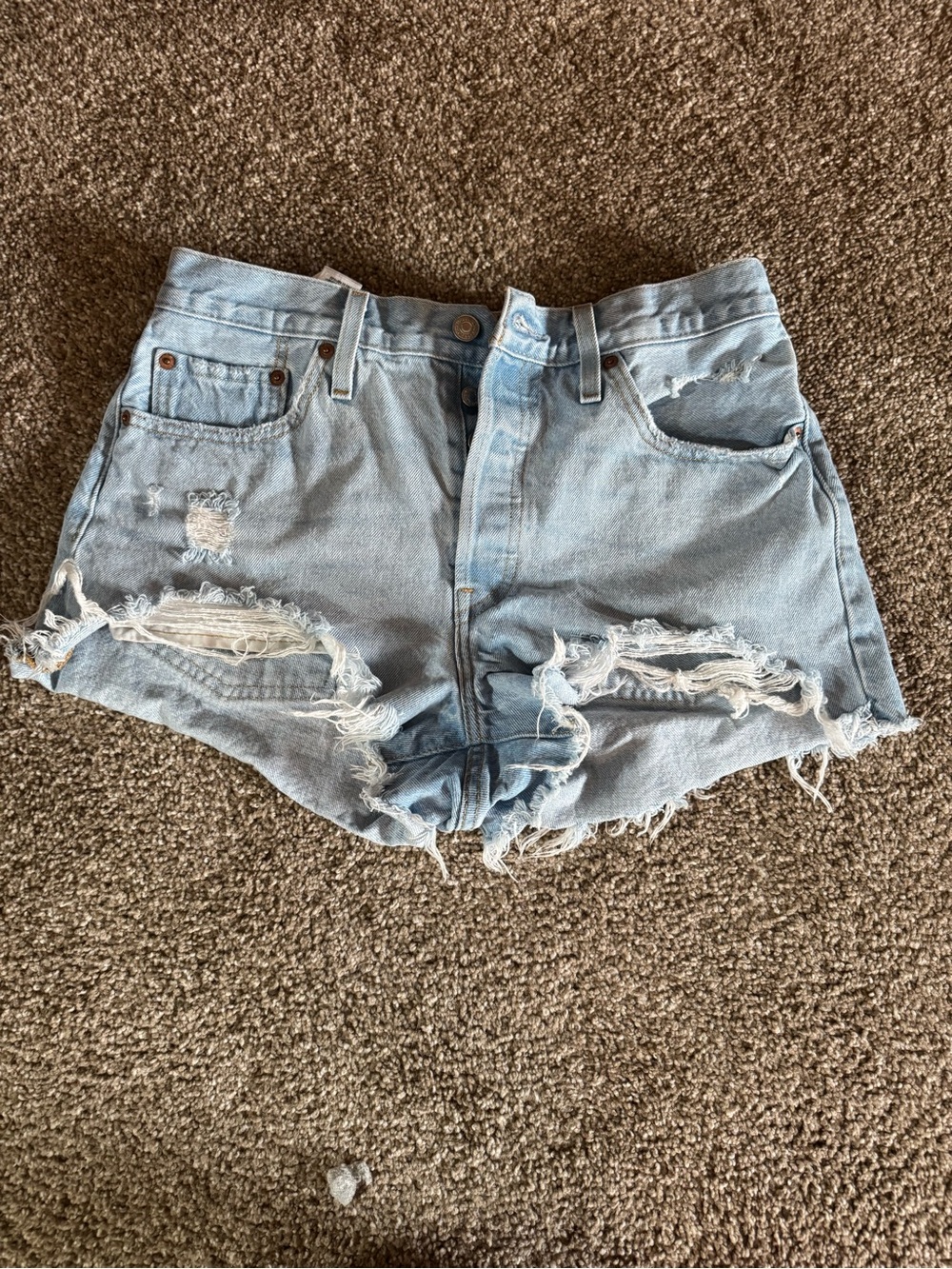Levi's Light Blue Distressed High-Rise Denim Shorts